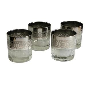 Mid Century Silver Fade Glitter Stripe Double Old Fashioned Glassware, Set of 4